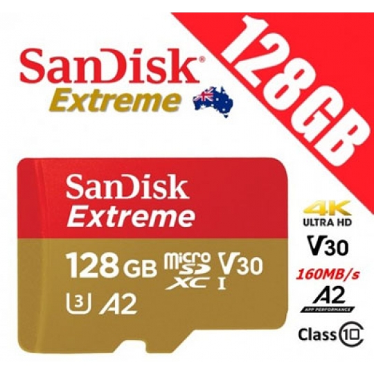 THẺ NHỚ 128GB Sandisk EXTREME Micro SDXC (Class 10) U3 V30 A2 160Mb/s